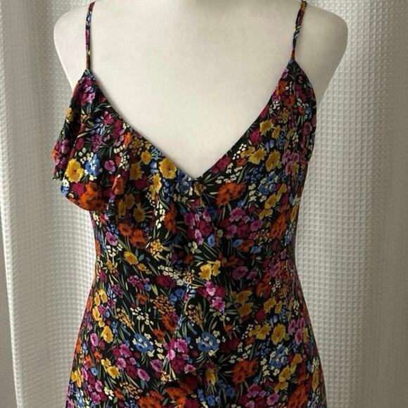 Lost+Wander Black Floral Ruffle Asymmetrical Hi Low Tie Back Midi Dress S New - Picture 5 of 12
